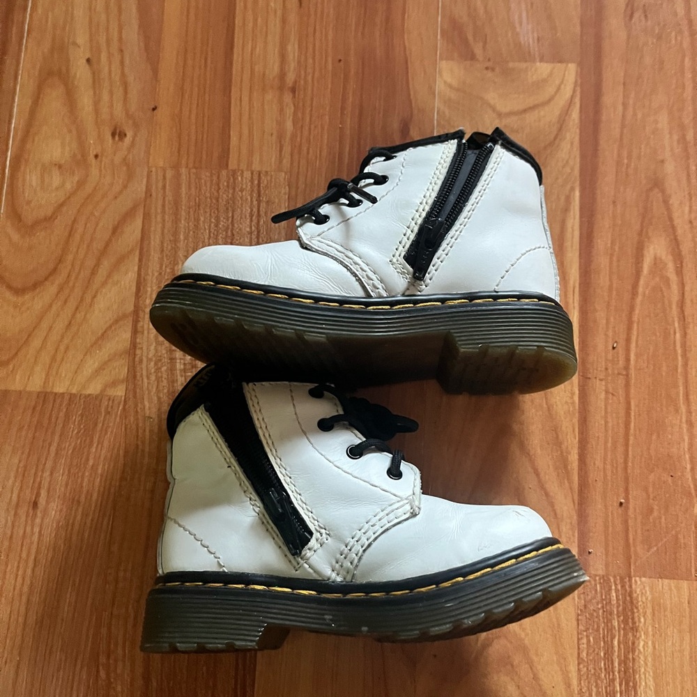 Dr. Martens Kids' White and Black Leather Boots
